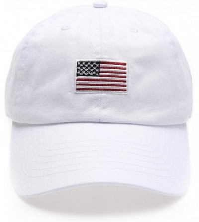 Baseball Caps USA American Flag Embroidered 100% Cotton Adjustable Strap Baseball Cap Hat - Flag - White - CC182MK6HGM