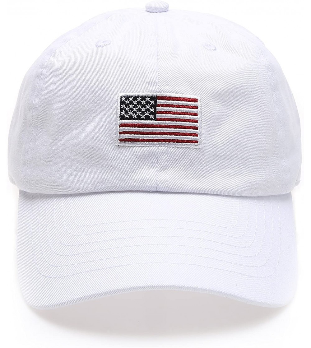 Baseball Caps USA American Flag Embroidered 100% Cotton Adjustable Strap Baseball Cap Hat - Flag - White - CC182MK6HGM