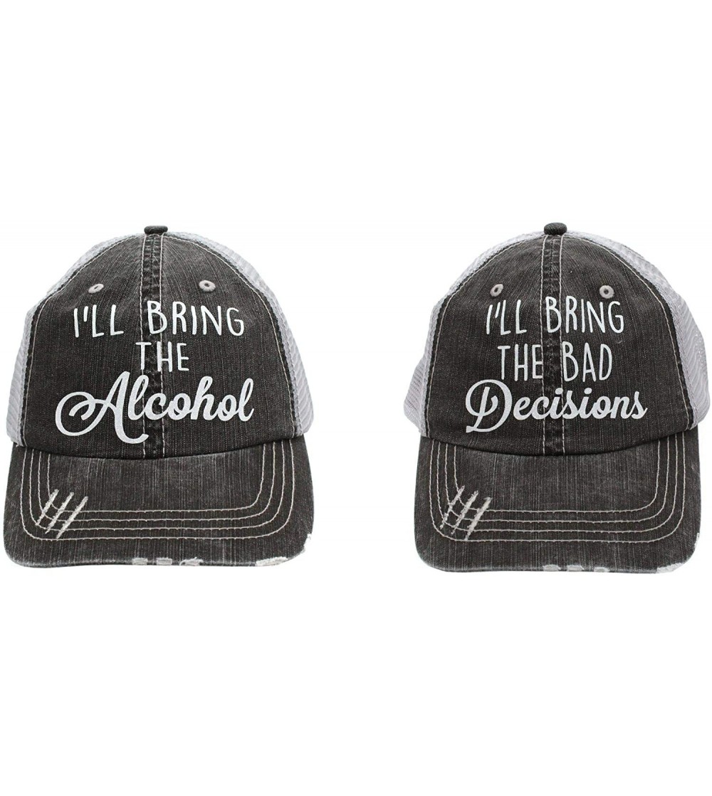 Baseball Caps I'll Bring The alochol and Bad Decisions (Set of 2pcs) Women's Trucker Hats Caps - Black/Grey - C818M7OAT6Q