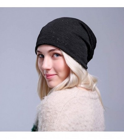 Skullies & Beanies Cotton Beanies Glitter Winter Wool Warm Hat Daily Slouch Chic Hat Soft Sleep Cap (Black) - CP18I8I3DXD