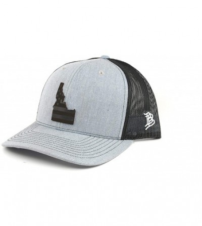 Baseball Caps 'Midnight Idaho Patriot' Black Leather Patch Hat Curved Trucker - Heather Grey/Black - C018IGQXL6G