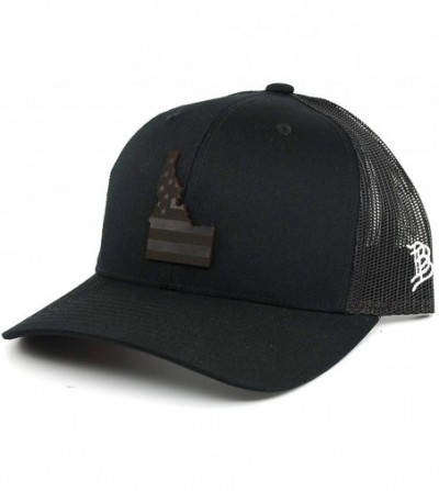Baseball Caps 'Midnight Idaho Patriot' Black Leather Patch Hat Curved Trucker - Heather Grey/Black - C018IGQXL6G