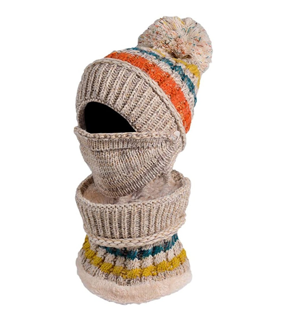 Skullies & Beanies Beanie for Women-Fashion Women Winter Knit Hat Collar Set Thick Warm Wool Earmuffs - Beige - CM18A0KQ3AO