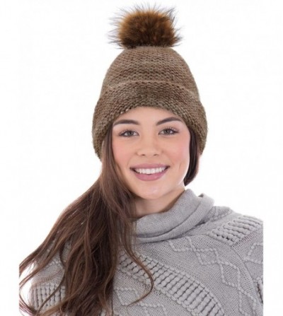 Skullies & Beanies Adult Chunky Cable Knit Beanie with Yarn Pompom - Mix Tan - CL18M59QDME
