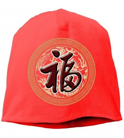 Skullies & Beanies Fashion Solid Color Chinese Good Fortune Style Watch Cap for Unisex White One Size - Red - CJ18ENTLK2L