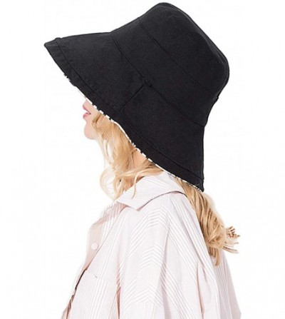 Bucket Hats Women Wide Brim Sun Hats Foldable UPF 50+ Sun Protective Bucket Hat - Printing-black-a - CY18T5002KD