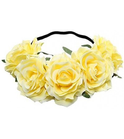Headbands Women's Rose Floral Crown Hawaiian Stretch Flower Garland Headband for Wedding Festival Party - Yellow - CD18RNMMY2D