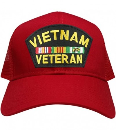 Baseball Caps Military Vietnam Veteran Large Embroidered Iron on Patch Adjustable Mesh Trucker Cap - Red - CA12MYM4L5G