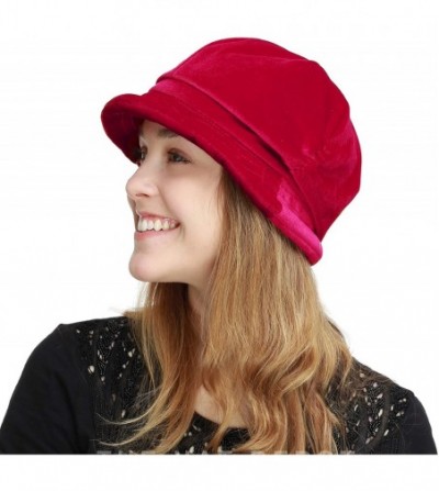 Newsboy Caps Womens Bucket Newsboy Cabbie Beret Cap Cloche Bucket Fashion Sun Hats - Velvet-red - C618H5EOYUY