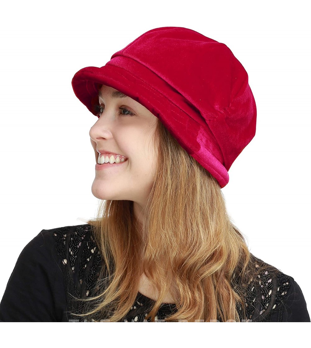 Newsboy Caps Womens Bucket Newsboy Cabbie Beret Cap Cloche Bucket Fashion Sun Hats - Velvet-red - C618H5EOYUY