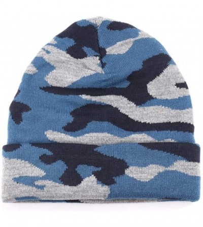 Skullies & Beanies Men's Warm Winter Hats Washed Cotton Knit Cuff Beanie Cap Hat - Blue Camouflage - C2193C7NHQU
