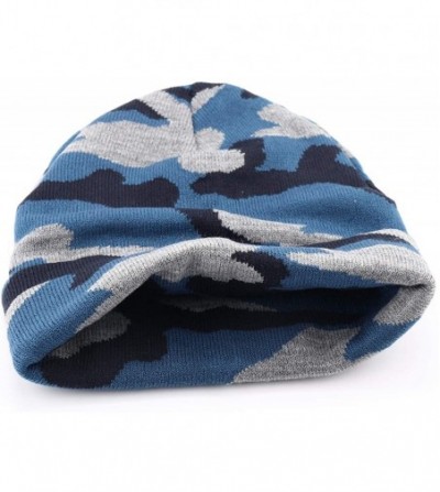 Skullies & Beanies Men's Warm Winter Hats Washed Cotton Knit Cuff Beanie Cap Hat - Blue Camouflage - C2193C7NHQU