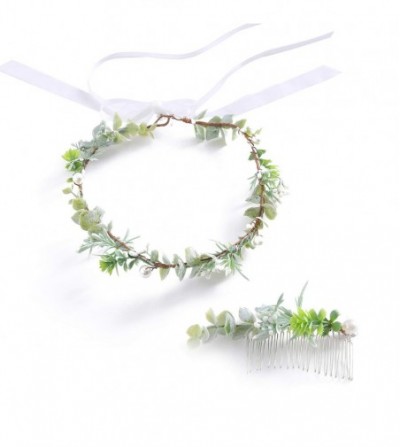 Headbands Adjustable Bridal Flower Garland Headband Flower Crown Hair Wreath Halo Boho Bridal Flower Wreath (B Set-Pearl) - C...
