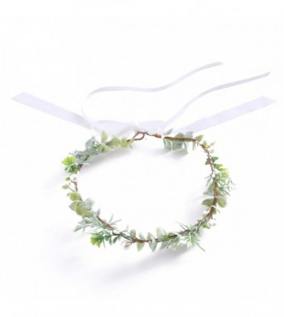 Headbands Adjustable Bridal Flower Garland Headband Flower Crown Hair Wreath Halo Boho Bridal Flower Wreath (B Set-Pearl) - C...