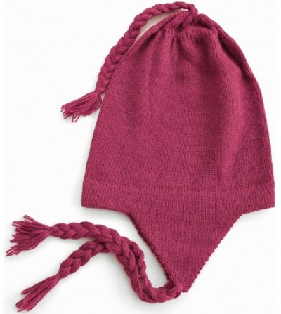 Skullies & Beanies 100% Alpaca Wool Knit Beanie Cap with Ear Flaps- Chullo Hat Women Men- One Size - Fuchsia - CG18904Z3WC