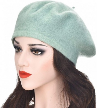 Berets Wool French Beret Hat Solid Color Beret Cap for Women Girls - Lotus Leaf Green - CU192OR7SR9