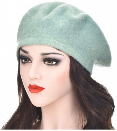 Berets Wool French Beret Hat Solid Color Beret Cap for Women Girls - Lotus Leaf Green - CU192OR7SR9