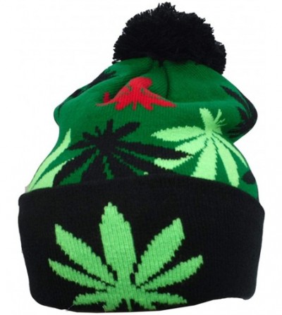 Skullies & Beanies Weed Marijuana Acrylic Beanie Hat Leaf Pot Cuffed Knit Winter Weed Beanie Hat Mens Women - Green 2 - C918M...