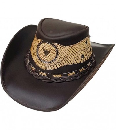 Cowboy Hats Unisex Cowboy Leather Hat Leather Snake Skin Pattern Applique Brown - CE11WWRPOWF
