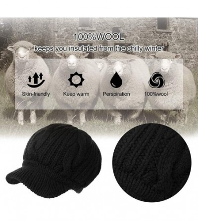 Skullies & Beanies Women's 100% Wool Knit Visor Beanie Newsboy Cap - 10120ablack - CO18ZC3KD2U