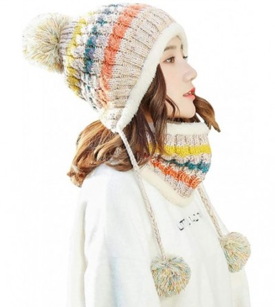 Skullies & Beanies Women's Fleece Lined Beanie Winter Knit Ear Flaps Hat with Pompom Faux Knitted Hat Scarf Mask Set - C918M0...