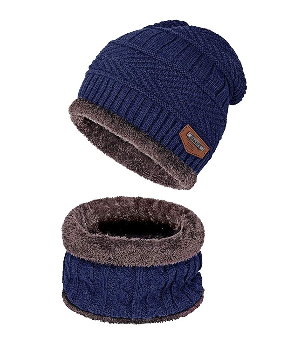 Skullies & Beanies Warm Winter Beanie Hat & Scarf Set Stylish Knit Skull Cap for Men Women - 02 Blue - C31888O8ZT3