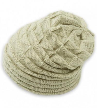 Skullies & Beanies Men Textured Design Winter Wearing Knit Cap Beanie Hat - Beige-triangle - CZ120YS3S9J