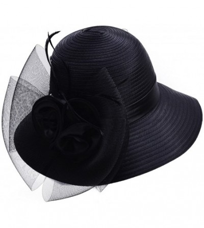 Sun Hats Women Satin CRIN Kentucky Derby Wide Brim Sun Hat A433 - Black - CY183ATDAW8
