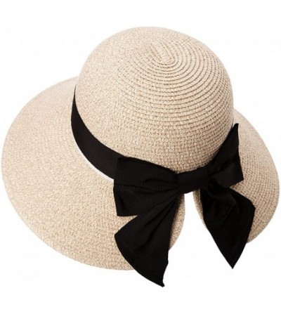 Bucket Hats Packable UPF Straw Sunhat Women Summer Beach Wide Brim Fedora Travel Hat 54-59CM - 89015_beige-a - CQ12D6RDGKB