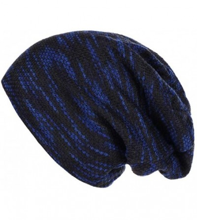 Skullies & Beanies Unisex Women Mens Warm Striped Knitted Outdoors Casual Hat Ruffle Wrap Cap - Navy - CO18L9TW0X8