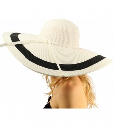 Sun Hats Summer Elegant Derby Big Super Wide Brim 8" Brim Floppy Sun Beach Dress Hat - "7-1/4"" Brim 2 Tone - White" - C917X3...