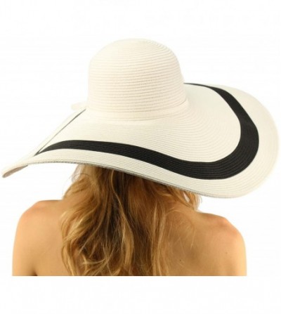 Sun Hats Summer Elegant Derby Big Super Wide Brim 8" Brim Floppy Sun Beach Dress Hat - "7-1/4"" Brim 2 Tone - White" - C917X3...