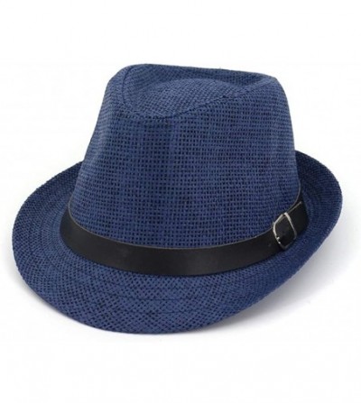 Sun Hats Jazz Hat 2019 Male Female Couple Straw Hat Outdoor Travel Husk Solid Colour Fashion Sunshade Sun Hat - Navy Blue - C...