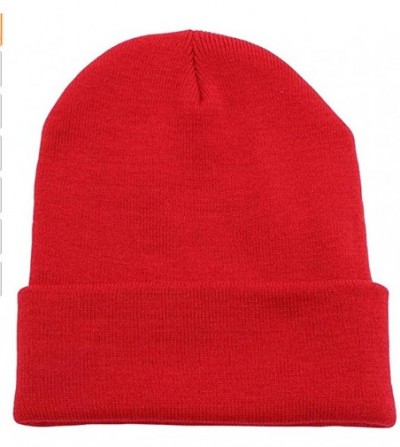 Skullies & Beanies Beanie Men Women - Unisex Cuffed Skull Knit Winter Hat Cap - Red - CI18L4CG9RY