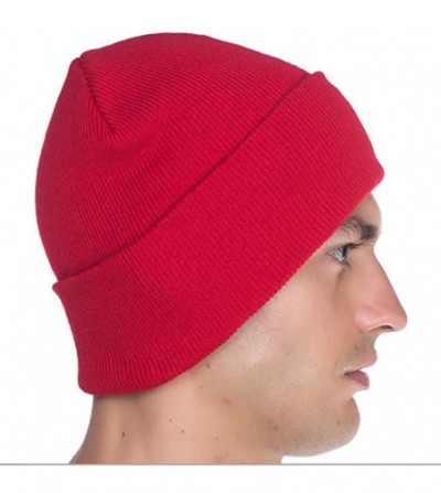 Skullies & Beanies Beanie Men Women - Unisex Cuffed Skull Knit Winter Hat Cap - Red - CI18L4CG9RY