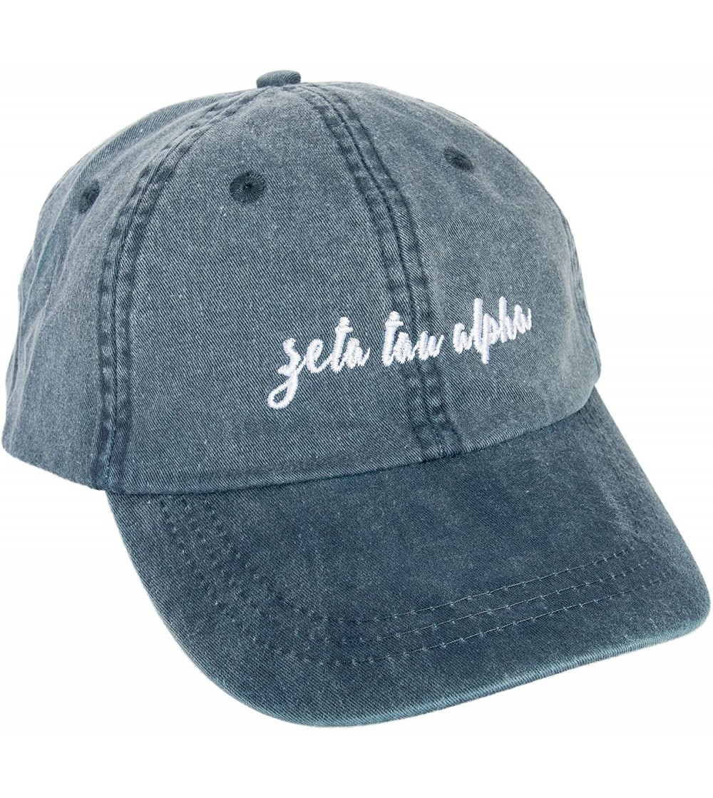 Baseball Caps Zeta Tau Alpha (N) Sorority Baseball Hat Cap Cursive Name Font ZTA - Midnight Blue - C618S7ATY02