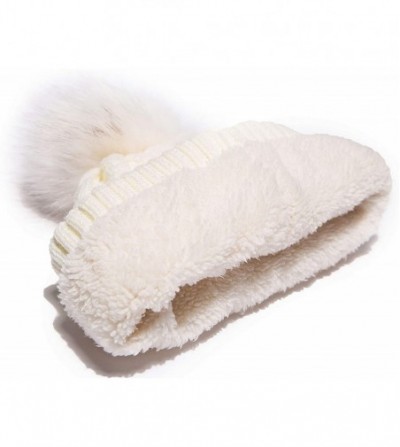 Skullies & Beanies Womens Winter Knit Slouchy Beanie Hat Warm Skull Ski Cap Faux Fur Pompom Hats for Women - White - CD18ZUWK27W