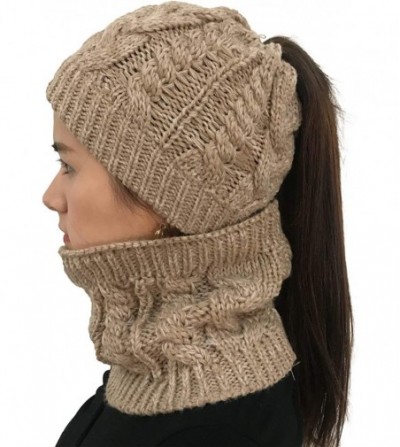 Womens Beanie Knitted Ponytail Ribbed