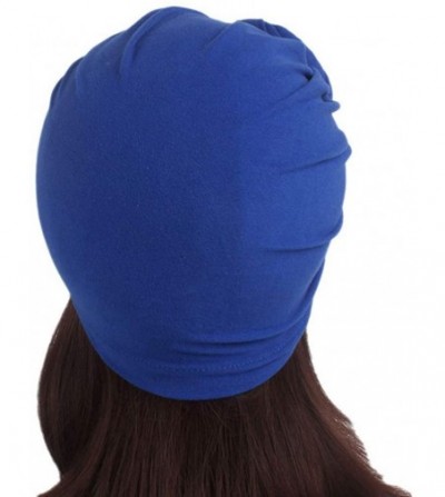 Skullies & Beanies Knotted Cotton Turban Hat Chemo Cap Headbands Muslim Turban for Women Hair Accessories - Blue - CE18CO0S22E