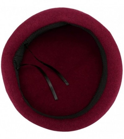Berets Women Beret French Style Barret Hat Solid Color Wool Warm Hat - Burgundy - CR18ZC433E4
