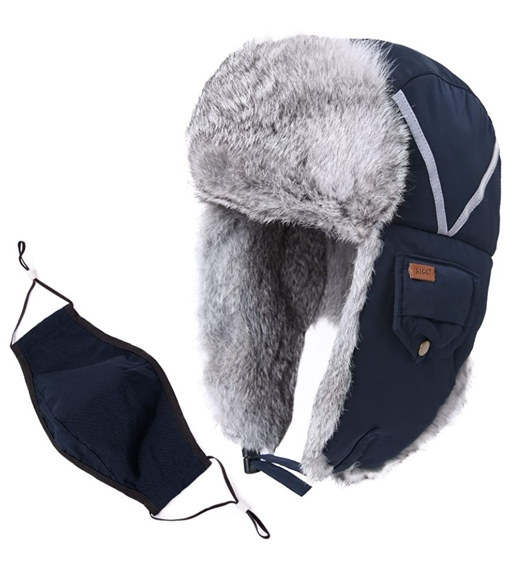 Bomber Hats 100% Rabbit Fur Winter Bomber Trapper Ushanka Russian Mask Hat Earflaps Hunting Waterproof Cap 55-61cm - C718Z7DR03S