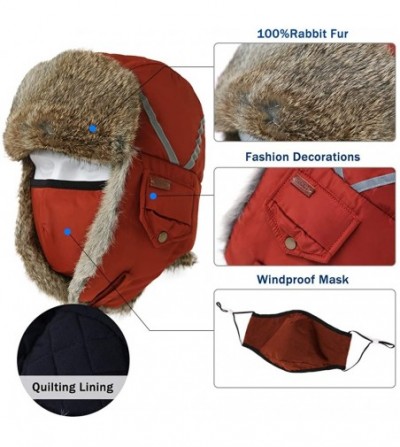 Bomber Hats 100% Rabbit Fur Winter Bomber Trapper Ushanka Russian Mask Hat Earflaps Hunting Waterproof Cap 55-61cm - C718Z7DR03S