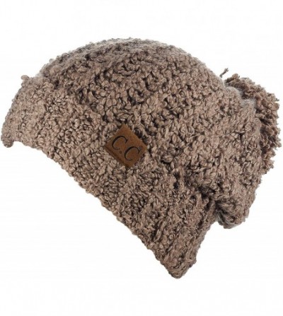 Skullies & Beanies Women's Chenille Soft Stretchy Pom Cuffed Knit Beanie Cap Hat - Taupe - C718IQHRCWT
