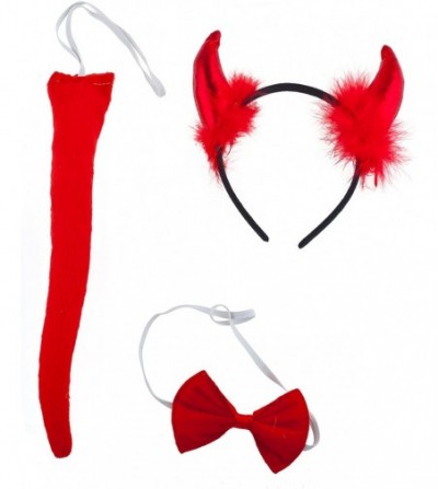 Headbands Red Fluffy Devil Ears Stretch Headband Bowtie Bendable Tail Halloween Holloween Costume - red - CL18GTR5XA4