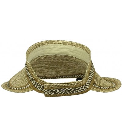 Sun Hats Women's Wide Brim Straw Roll Up Sun Visor Beach Hat Cap - Tan - C912CVKMRZT