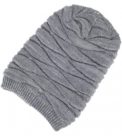 Skullies & Beanies Men Winter Skull Cap Beanie Large Knit Hat with Thick Fleece Lined Daily - B - Grey - C418ZD5AUQ4