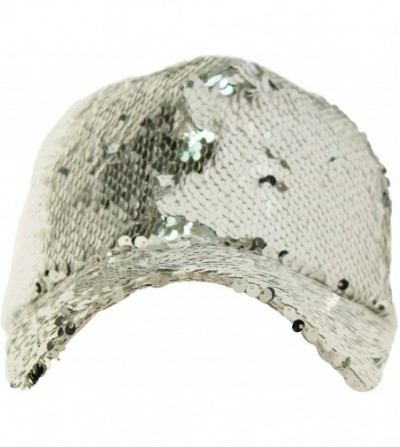 Baseball Caps Reversible Magic Sequins Bling Mesh Trucker Baseball Ball Cap Sun Hat - White/Silver - CC18GDYM8XU