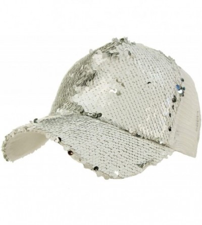 Baseball Caps Reversible Magic Sequins Bling Mesh Trucker Baseball Ball Cap Sun Hat - White/Silver - CC18GDYM8XU