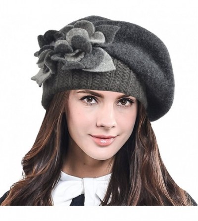 Berets Lady French Beret 100% Wool Beret Chic Beanie Winter Hat HY023 - Grey - CP12NSWKYWB