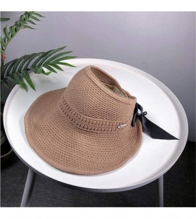 Sun Hats Ladies Women Wide Brimmed Floppy Hat Foldable Straw Flower Beach Hat - A - CN18SXNDS33
